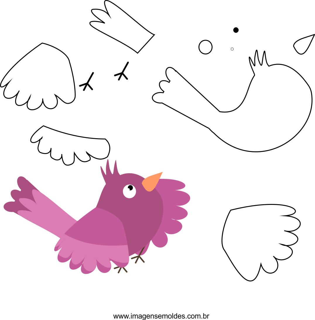 Molde De Passarinho 1 Para Eva, Feltro E Artesanato - Molde De Passarinho Em Eva (1076x1095), Png Download