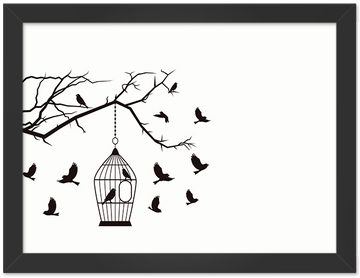 Quadro-passarinho - Orange And Orchid Birds Flying Around The Tree Wall (412x412), Png Download