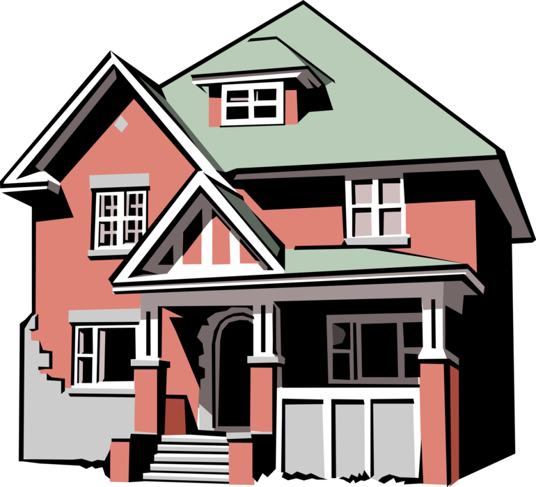Vector Illustration Of Residence House Two-storey Family - Clip Art House And Lot (770x700), Png Download
