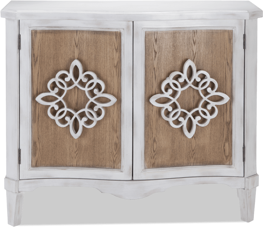 Wood Filigree Two Door Cabinet - Coast To Coast 91816 White And Natural 2 Door Bar Cabinet (846x534), Png Download
