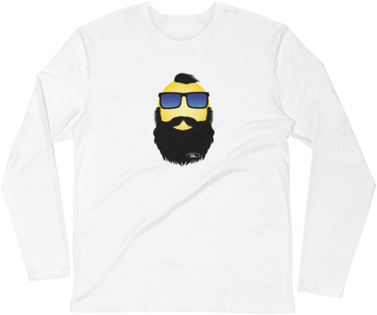 Hipster Beard Tee-moji Long Sleeve Fitted Crew - Long-sleeved T-shirt (600x600), Png Download