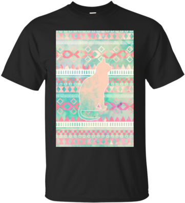 Whimsical Cat, Pink Turquoise Girly Aztec Pattern T- - Still Miss David Bowie T Shirt Uk (400x400), Png Download