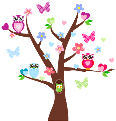 Owls Bird Tree Wall Sticker Removable Vinyl Decals - Owl On Tree Png (385x400), Png Download