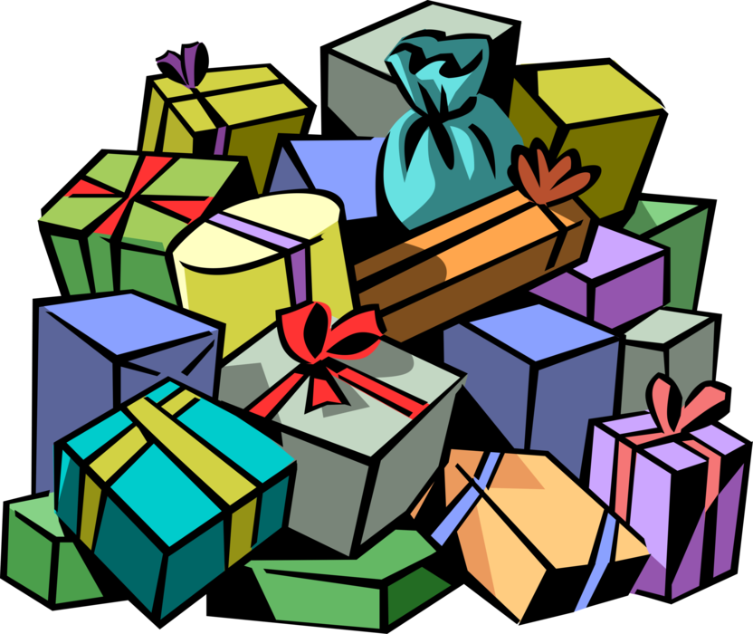 Vector Illustration Of Large Pile Of Christmas Gift - Pile Of Presents (832x700), Png Download