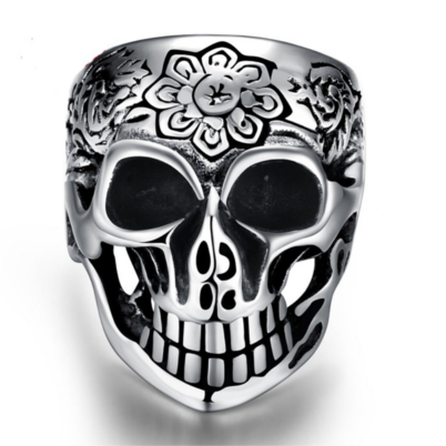 316l Stainless Steel Silver Men Women Skull Ring Punk - Skull Head Ring Png (600x600), Png Download