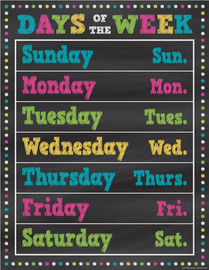 Tcr 7798 Chalkboard Brights Days Of The Week Chart (900x900), Png Download