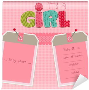 Baby Girl Arrival Card With Photo Frame Wall Mural - Vector Graphics (400x400), Png Download