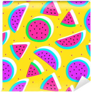 Vector Seamless Watermelon Fruit Crazy Colors Pattern - Meyveli Duvar Kağıtları (400x400), Png Download