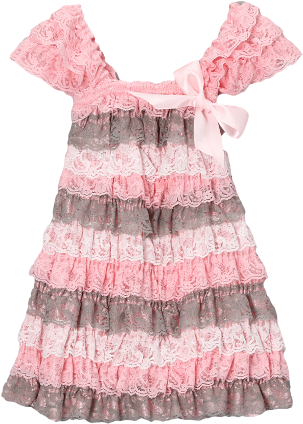 Pink & Grey Lace Capsleeve Tiered Flower Girls Dress - Dress (1000x1201), Png Download