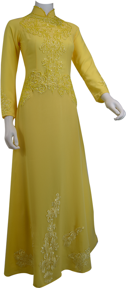 Yellow Ao Dai Yellow Lace Flower Crystal Modern Dress - Gown (1024x1024), Png Download