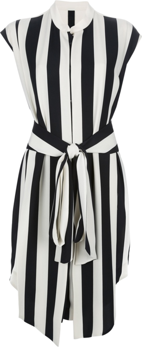 Black & White Silk Shirt Dress Featuring A Mandarin - Cocktail Dress (286x699), Png Download