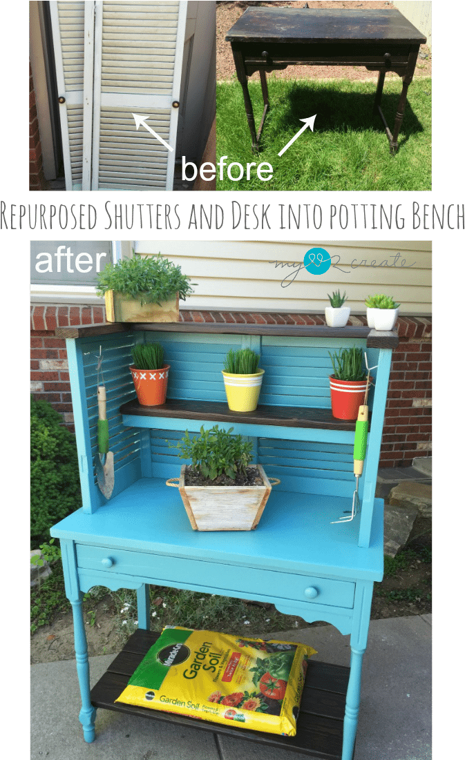 Turn An Old Desk Into A Potting Bench By Adding Shutters - Repurposed Diy Potting Bench (700x1100), Png Download
