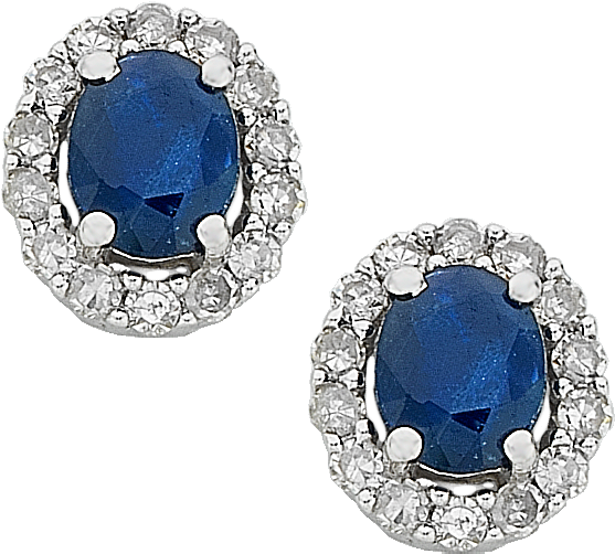 White Gold Sapphire & Diamond Studs - Vintage Sapphire Earrings (606x774), Png Download