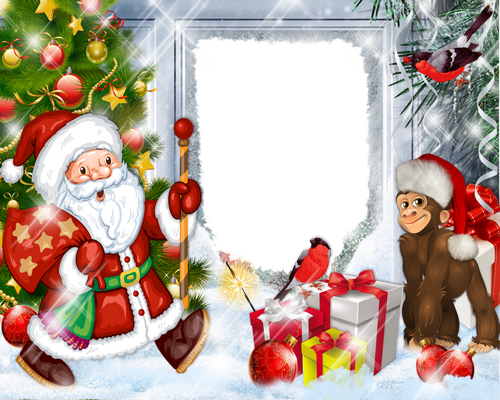 Photoshop Frame With Monkey - Christmas Santa Frame Santa (500x400), Png Download