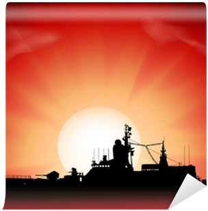 Vector Silhouette Of The Military Ship On Sunset Wall - 電子戦の技術拡充編 (400x400), Png Download