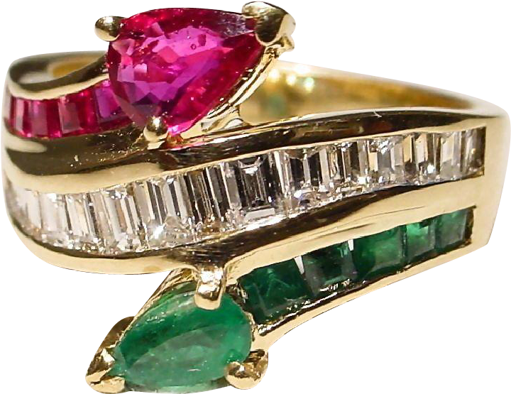 Multi Gem Ruby Emerald Diamond Ring 18 Kt Y Gold - Multi-gem Ruby Emerald Diamond Ring 18 Kt Y-gold - (719x719), Png Download