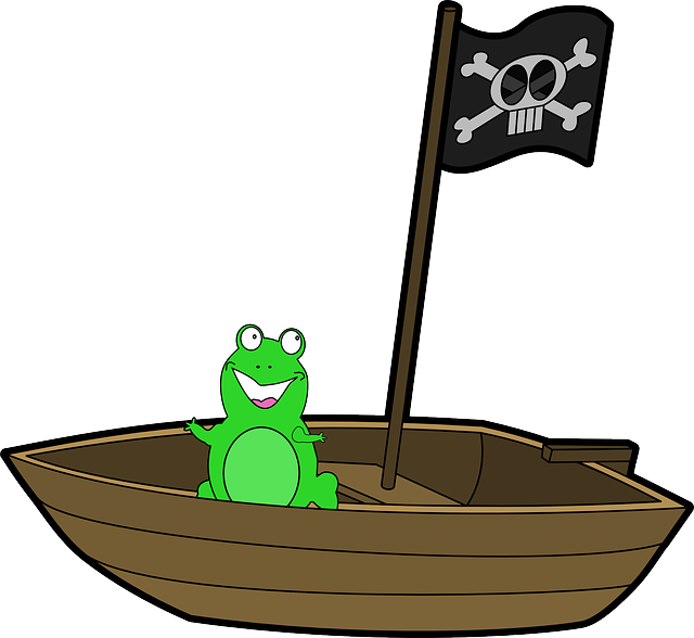 Boat, Frog, Smiling, Green, Pirate, Flag, Skull - Frog On A Boat (640x588), Png Download