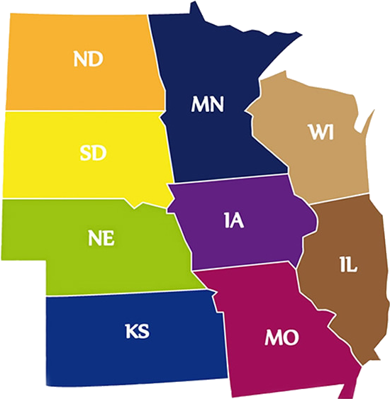 Midwest Iowa Nebraska Illinois South Dakota North Dakata - Illinois Missouri And Iowa (650x650), Png Download