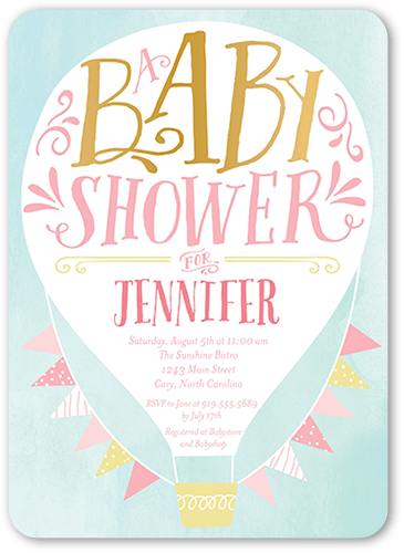 Hot Air Balloon Girl Baby Shower Invitation - Dvd (365x500), Png Download