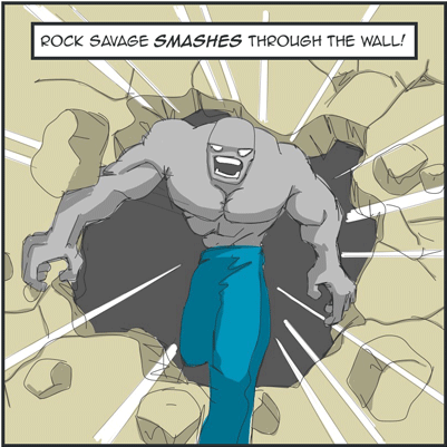 Rock Savage Smashes Through The Wall - Git Comics Push Head (454x454), Png Download
