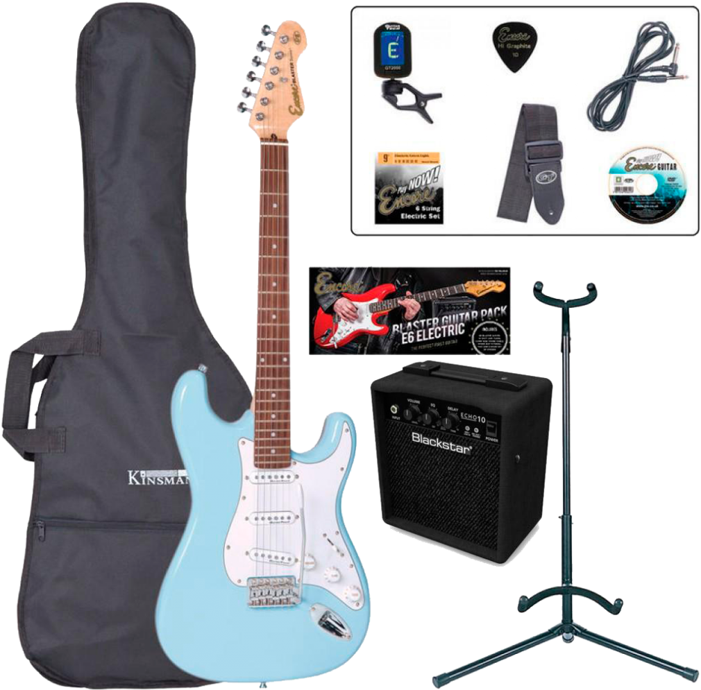 Guitarra Eléctrica Encore Ebpe6 Pack Laguna Blue - Encore Electric Guitar Outfit - Gloss Black (1024x1024), Png Download