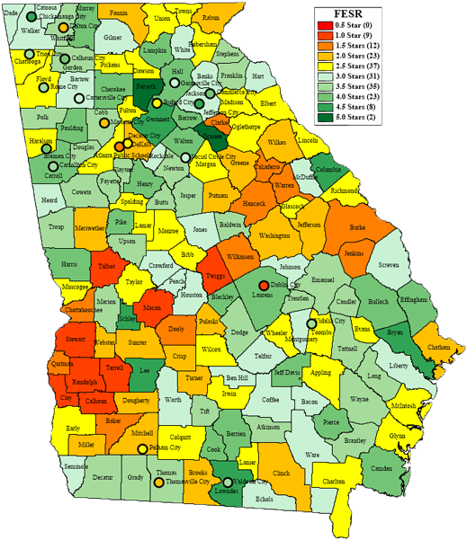Map Of 2016 Fesr - Georgia Star Map (760x626), Png Download
