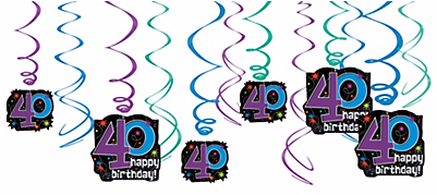 40th Birthday Swirl Decorations - 12 Assorted Hollywood Hanging Cutout Foil Swirls (400x414), Png Download