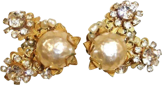 Png Free Stock Clip Earings Baroque - Miriam Haskell Glass Baroque Pearl And Rhinestone Earrings (642x642), Png Download