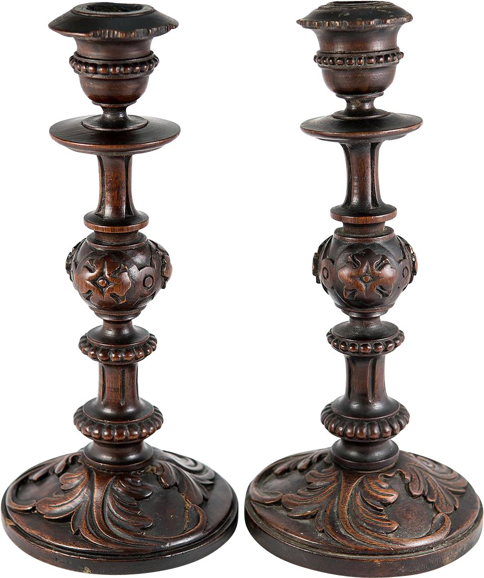 Antique French Oak Carved Candle Holders, Pair, Neo-gothic - Gothic Revival Architecture (1136x1136), Png Download