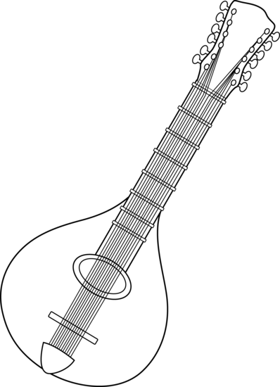 Black And White Mandolin Design - Mandolin Black And White (398x550), Png Download
