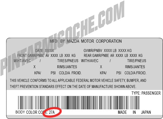 Ejemplo - Codigo Color Rojo Mazda 6 (600x471), Png Download
