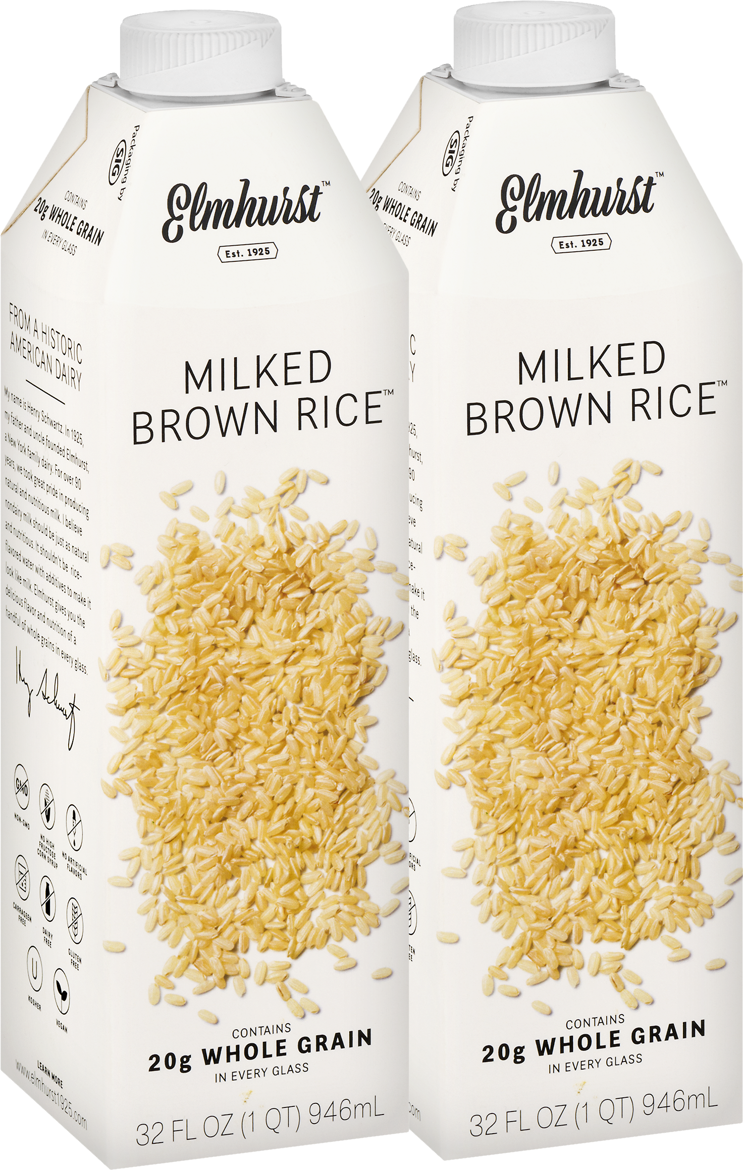 Elmhurst Milked Brown Rice 32 Oz - Rice Milk (2500x2500), Png Download