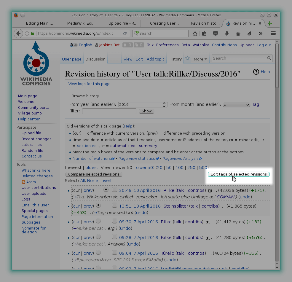 Mediawiki Edit Tags Button On History Page - Wikimedia Commons (985x951), Png Download
