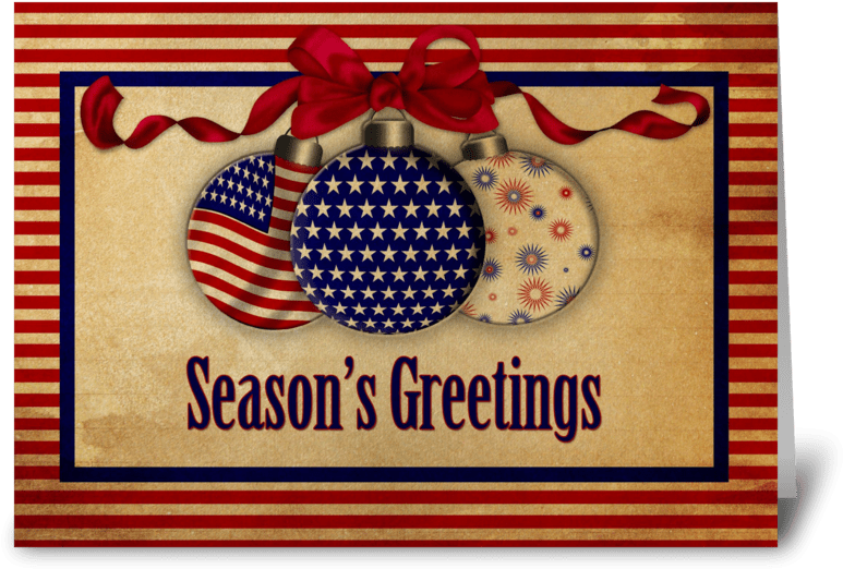 Patriotic Holiday Ornaments Vintage Look Greeting Card - American Flag Christmas Png (848x698), Png Download