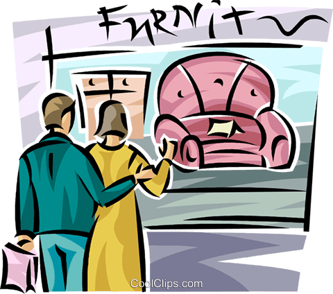 Couple Window Shopping For Furniture Royalty Free Vector - Clip Art (480x424), Png Download