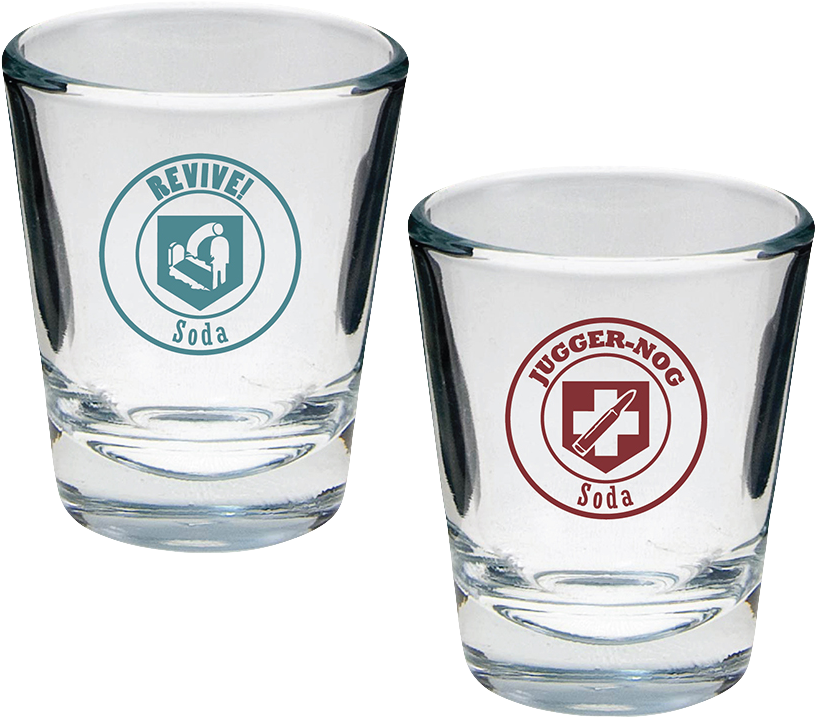 Perk A Cola Revive And Jugger Nog Shot Glasses - Personalized Wedding Design Tapered Shot Glass (12 (960x960), Png Download