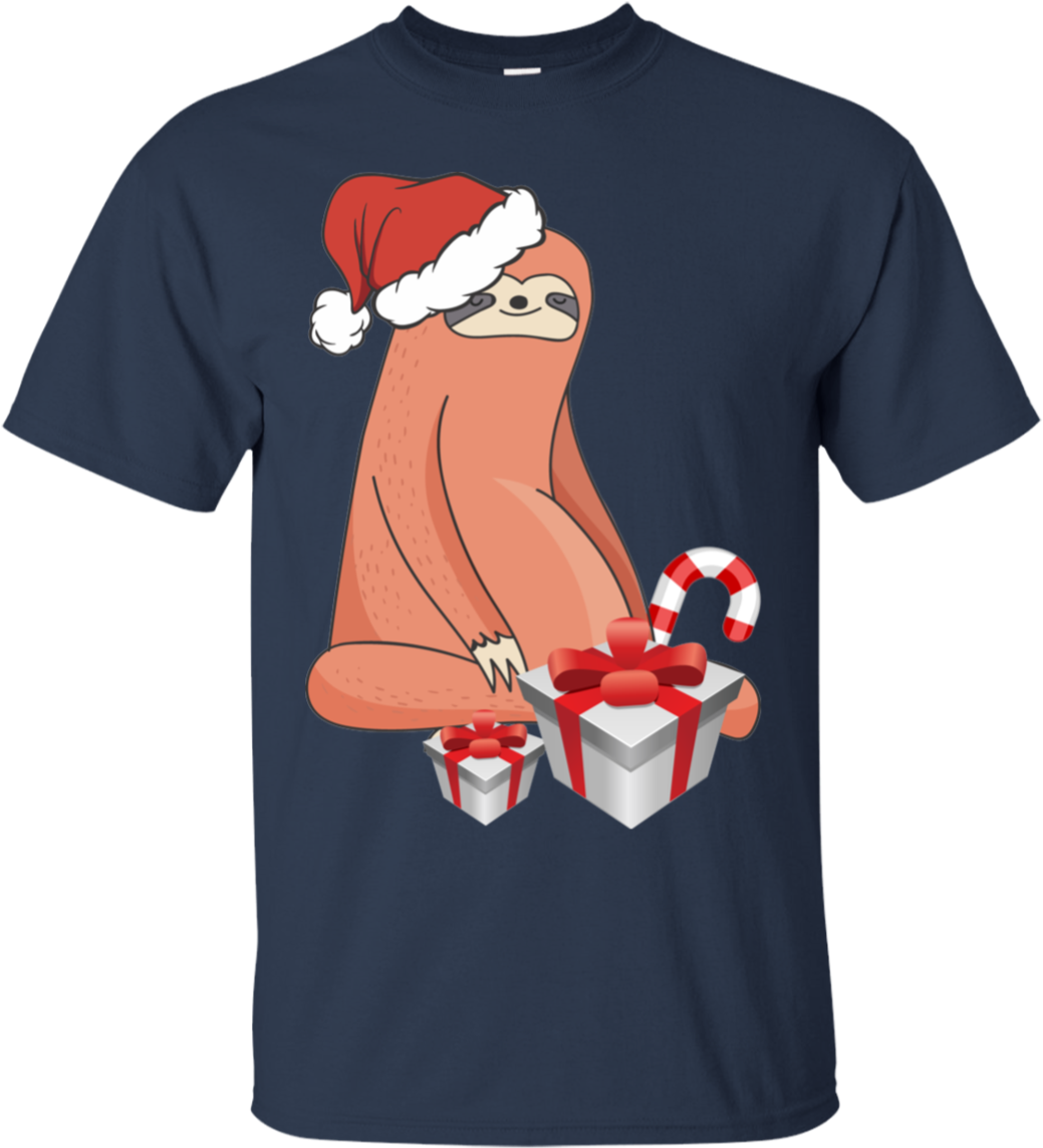 Wxf Womens Cute Sloth In Santa Hat Christmas Cartoon - Shirt (1155x1155), Png Download