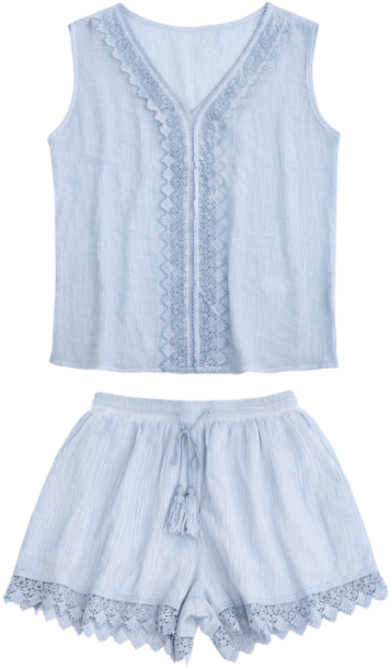 Lace Insert Tank Top And Drawstring Shorts - Blouse (625x638), Png Download