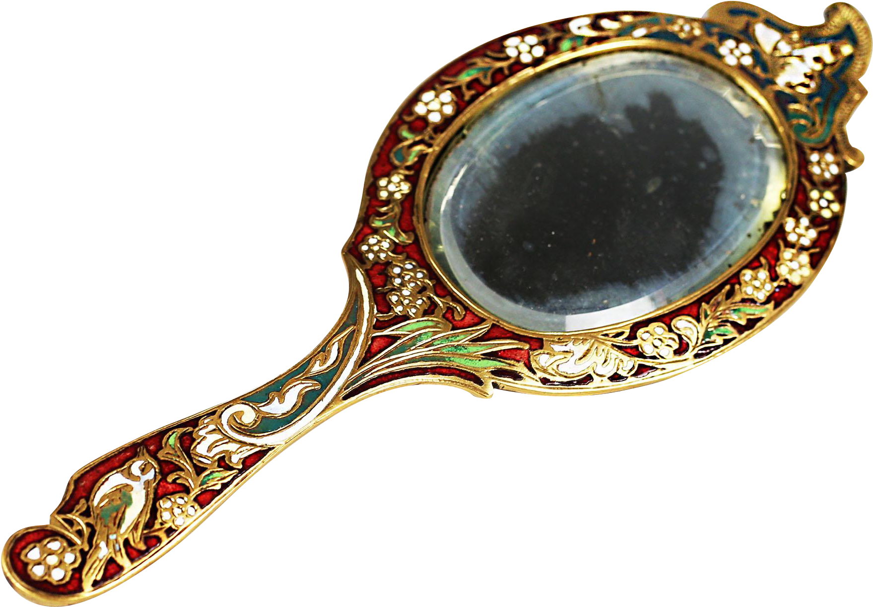 Antique French Hand Held Vanity Mirror, Enamel Champleve - Vitreous Enamel (1758x1758), Png Download