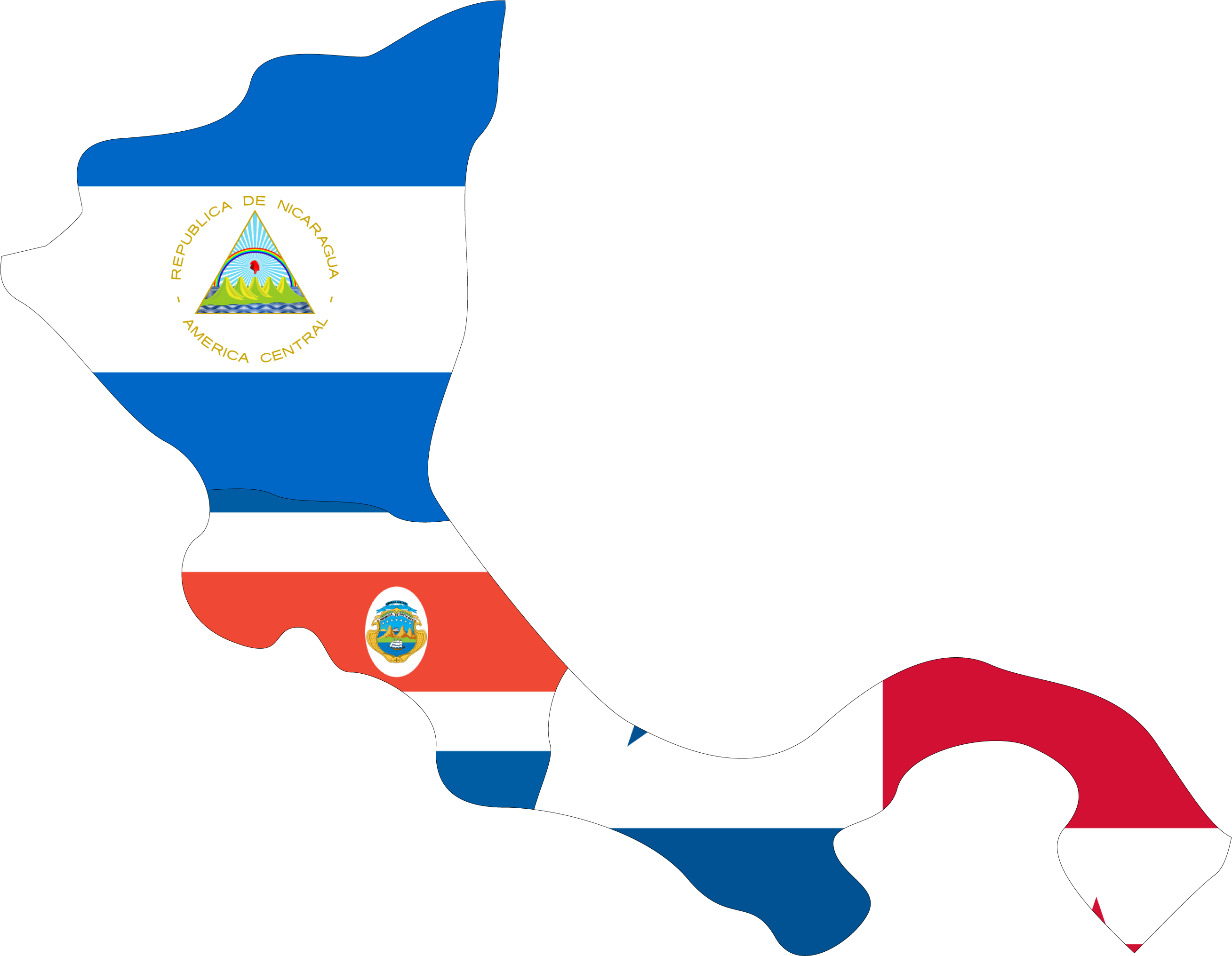 Map Of Nicaragua, Costa Rica, And Panama - Flag Of Nicaragua Throw Blanket (3230x2342), Png Download