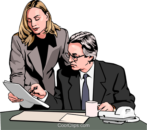 Businessman And Woman Reading Document Royalty Free - Illustration (480x426), Png Download