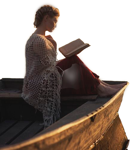 People Woman Reading Book Boat Relaxing Freetoedit - Woman Reading (438x502), Png Download