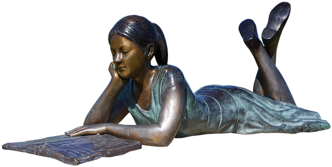 Bronze Girl Reading Statue (665x340), Png Download