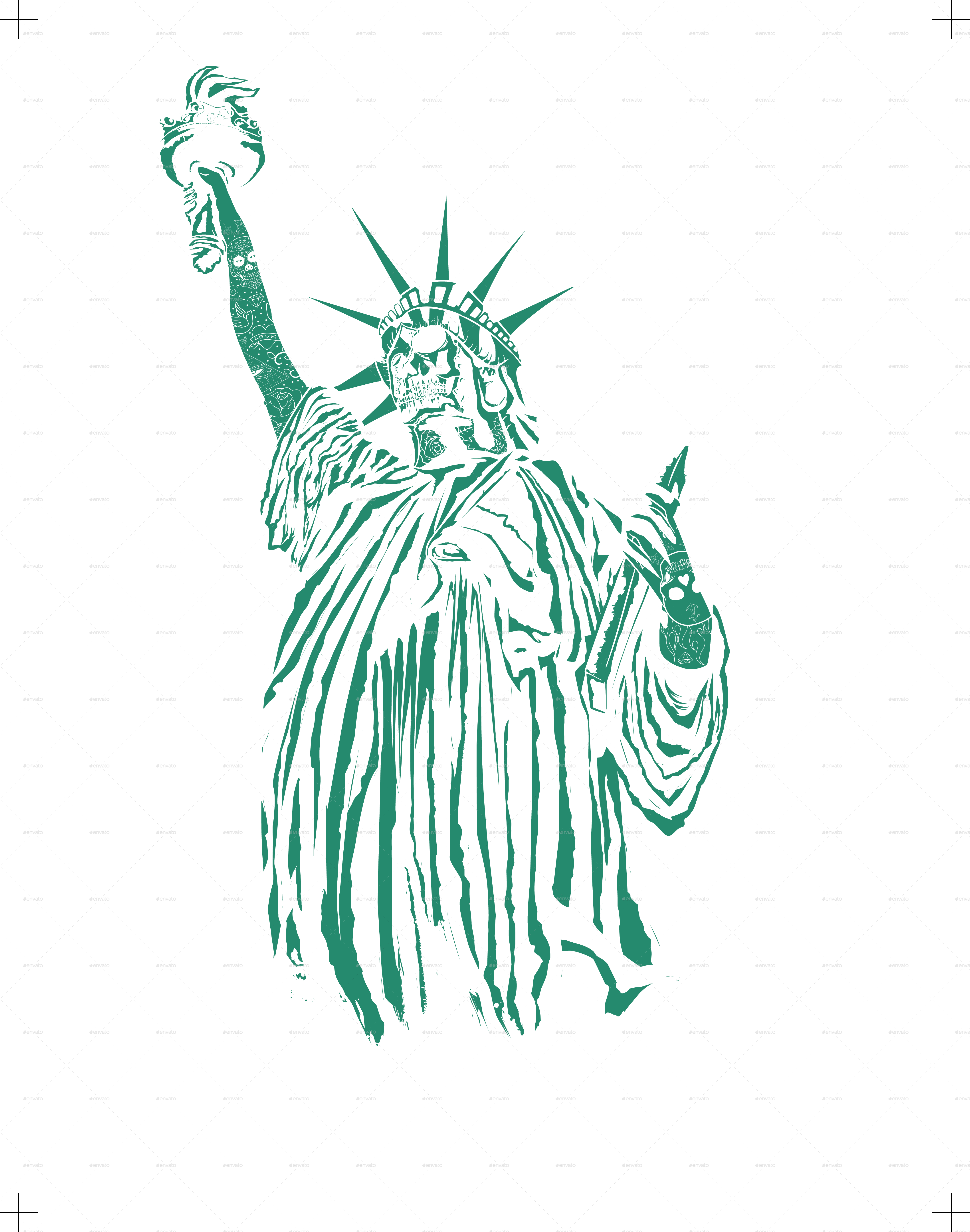 Lady Liberty T - Drawing (4370x5551), Png Download