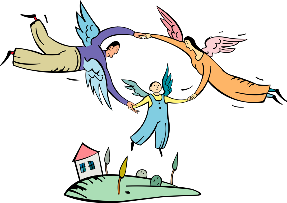 Vector Illustration Of Winged Family Of Spiritual Angels - Clip Art (990x700), Png Download