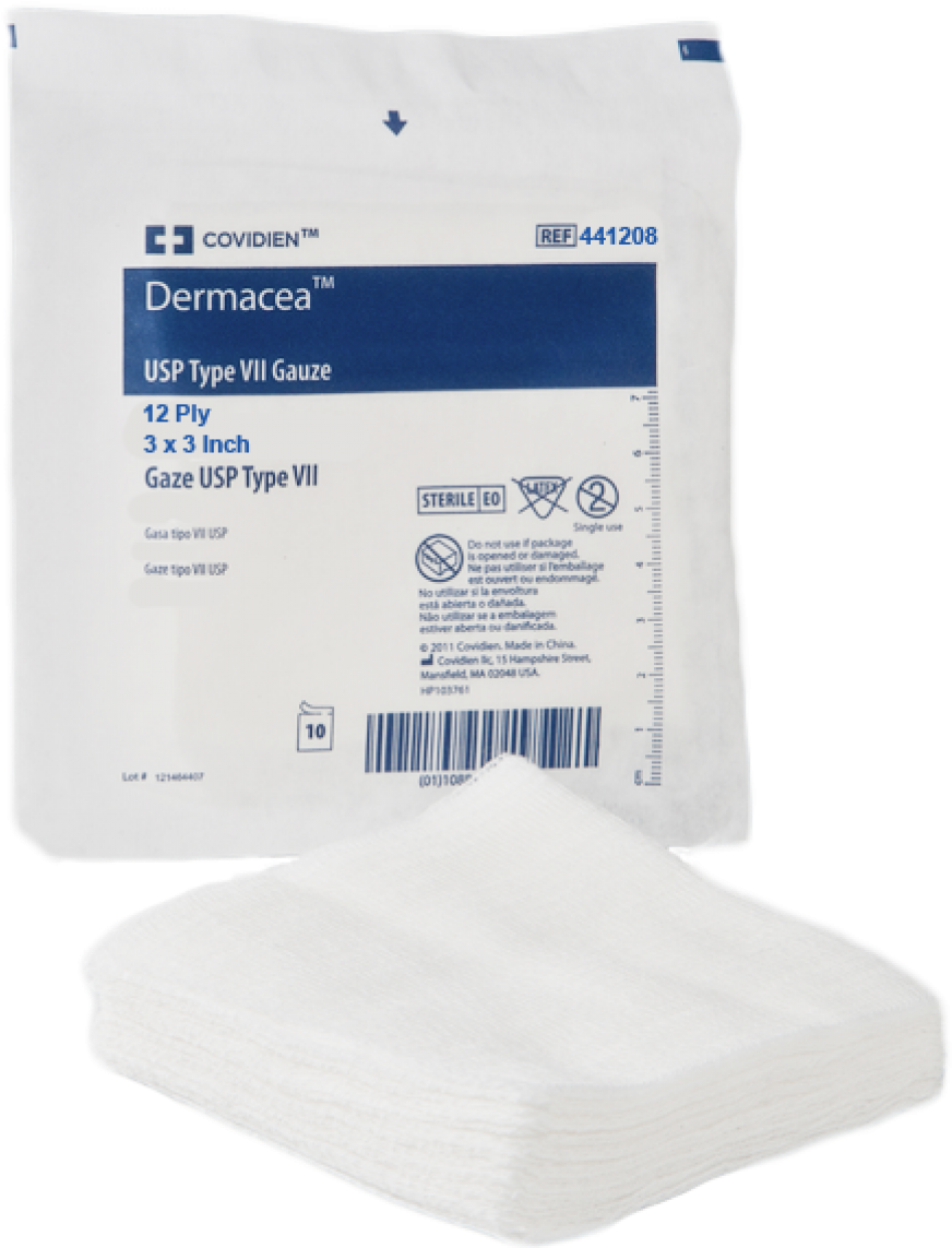 Covidien 441208 Curity Gauze Sponges 12 Ply Usp Type - Dermacea ™ Usp Type Vii Gauze Sponges (1200x1200), Png Download