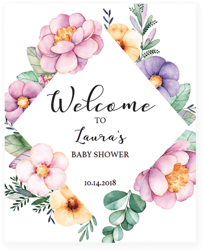 Printable Floral Wreath Welcome Sign For Shower By - Baby Shower Watercolor (819x1024), Png Download