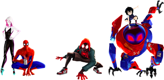 Spider Man Into The Spider Verse Group - Wallpaper (770x277), Png Download