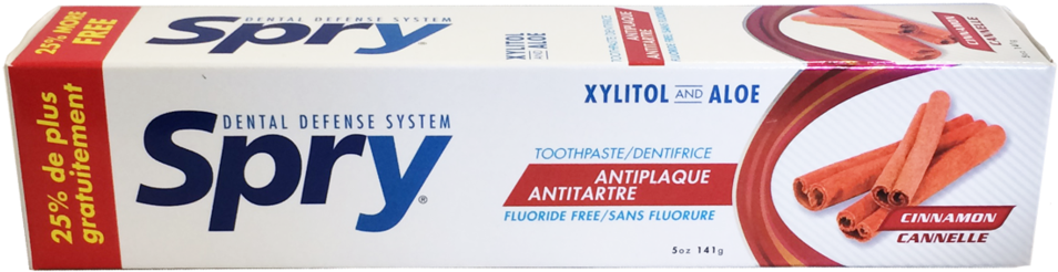 Spry Cinnamon Toothpaste 113g Tube - Xlear Spry Toothpaste - Cinnamon - 4 Oz (1024x340), Png Download