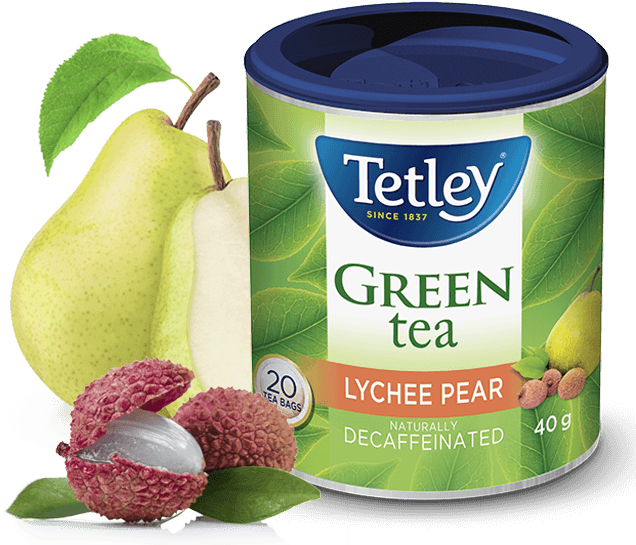 Tetley Decaffeinated Lychee Pear Green Tea - Tetley Tea Tetley Naturally Decaffeinated Green Tea (635x570), Png Download